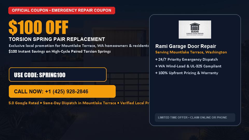 $100 OFF Dual High-Cycle Torsion Spring Replacement in Mountlake Terrace, WA - Rami Garage Door Repair