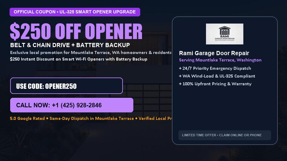 $250 OFF Smart Wi-Fi Garage Door Opener Installation in Mountlake Terrace, WA - Rami Garage Door Repair