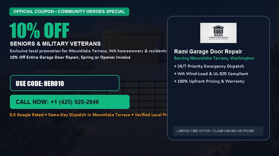10% OFF Senior, Military & First Responder Discount in Mountlake Terrace, WA - Rami Garage Door Repair