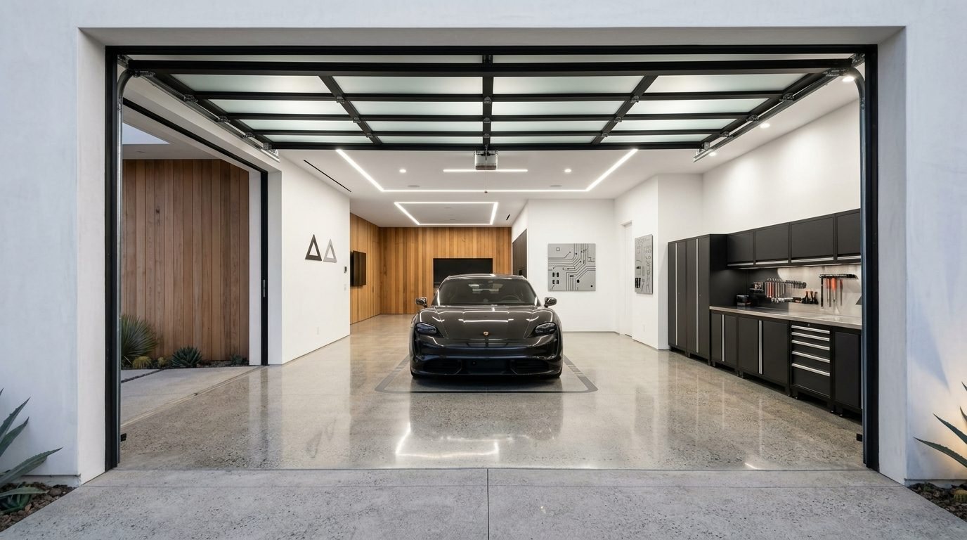 Rami Garage Door Repair Interior View of Custom Garage Door Overhead and Workshop